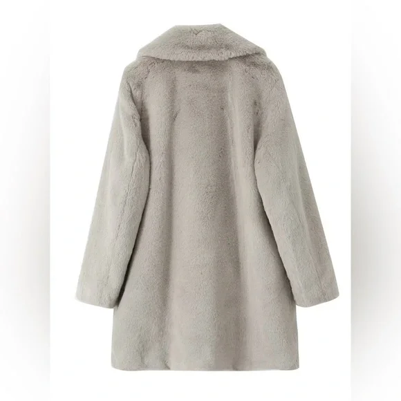 Faux Fur Button Up Lapel Neck Coat with Pockets - Picture 2 of 4